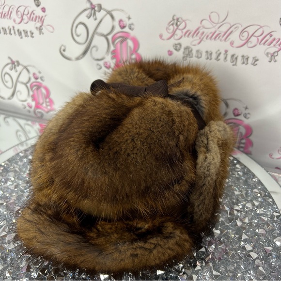 Beaver fur hat toque winter handmade ribbon tie up top military style warm furry - Picture 10 of 10